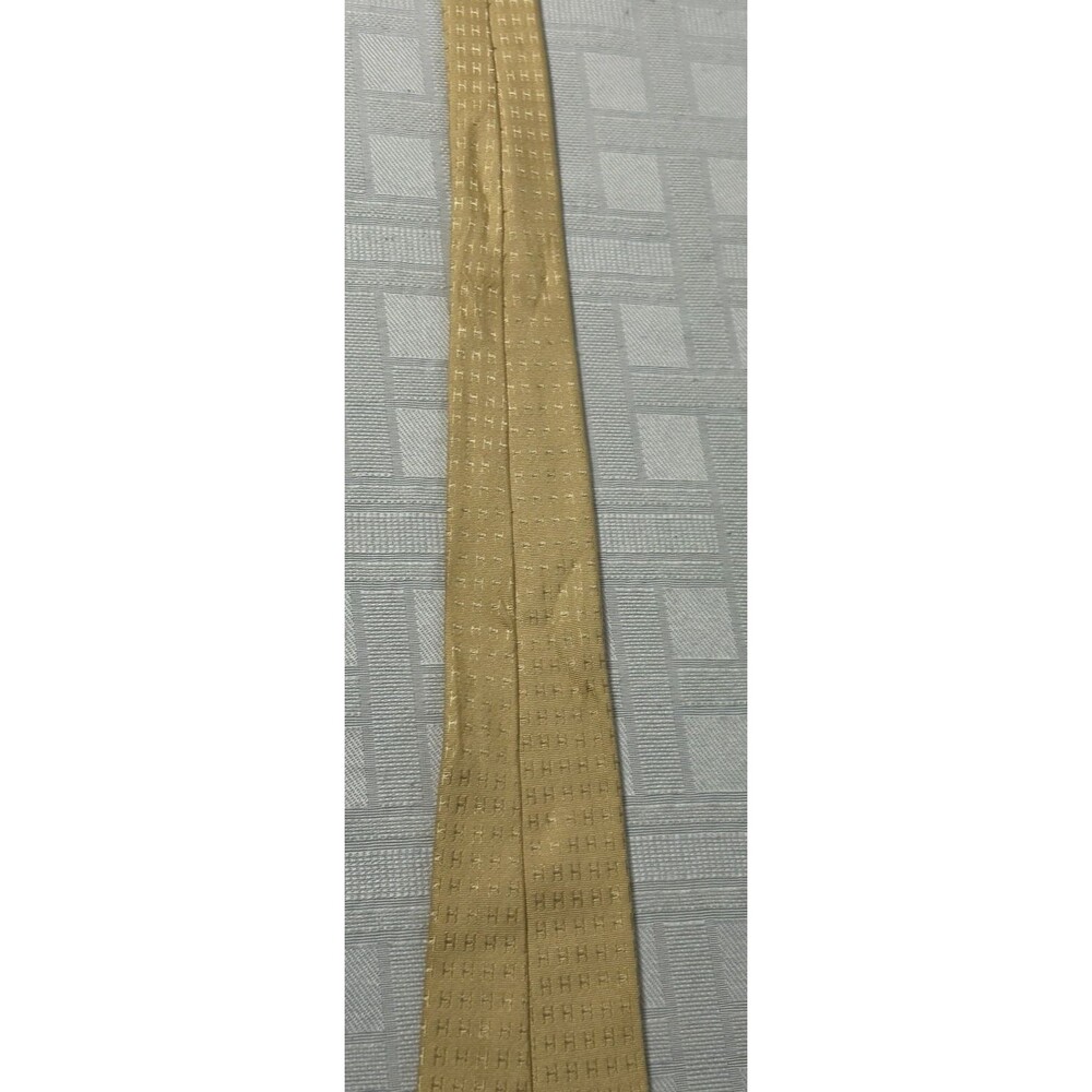 HERMES Men Neck Tie Gold Beige Yellow Initial H All Over Print 100% Silk Vtg. - Picture 13 of 16
